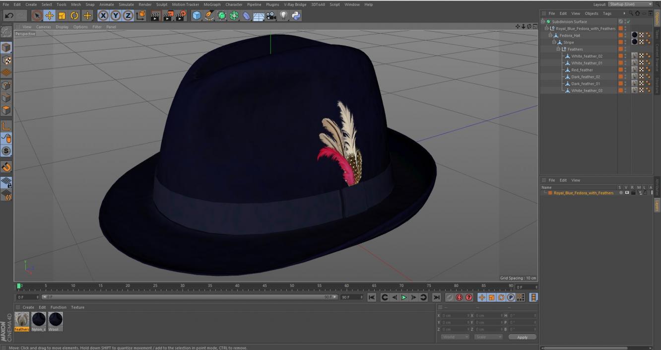 3D Royal Blue Fedora With Feathers