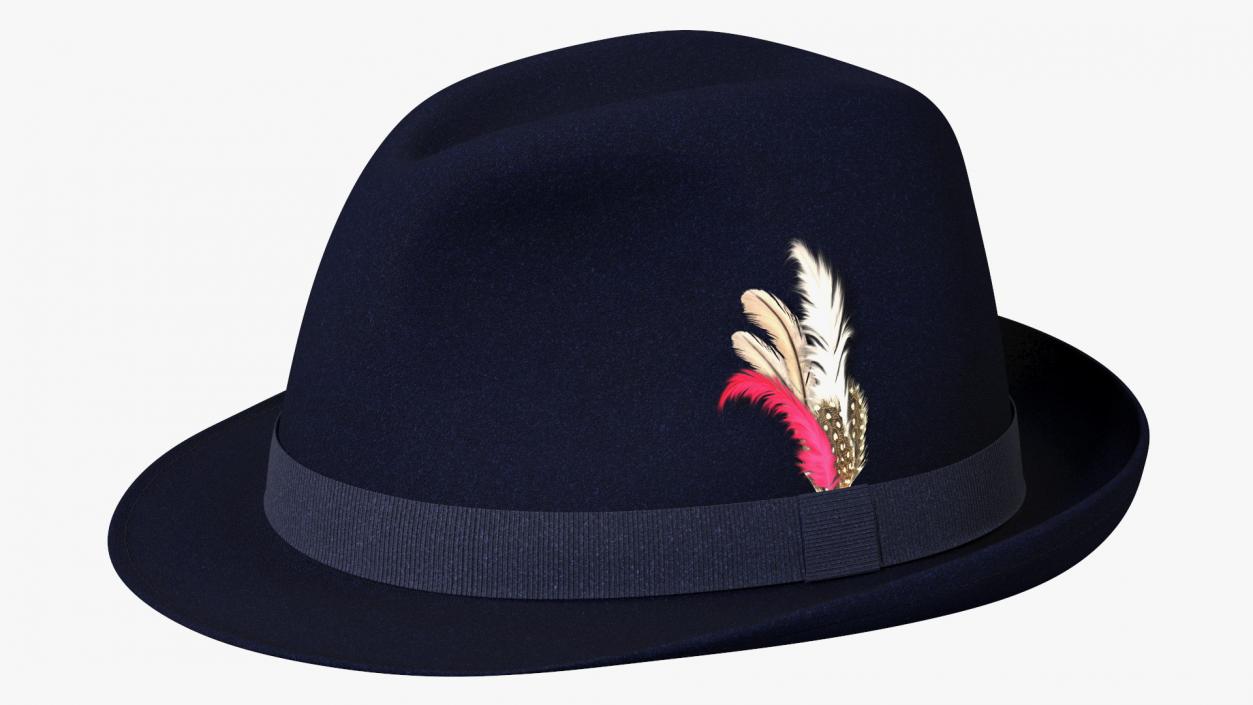 3D Royal Blue Fedora With Feathers