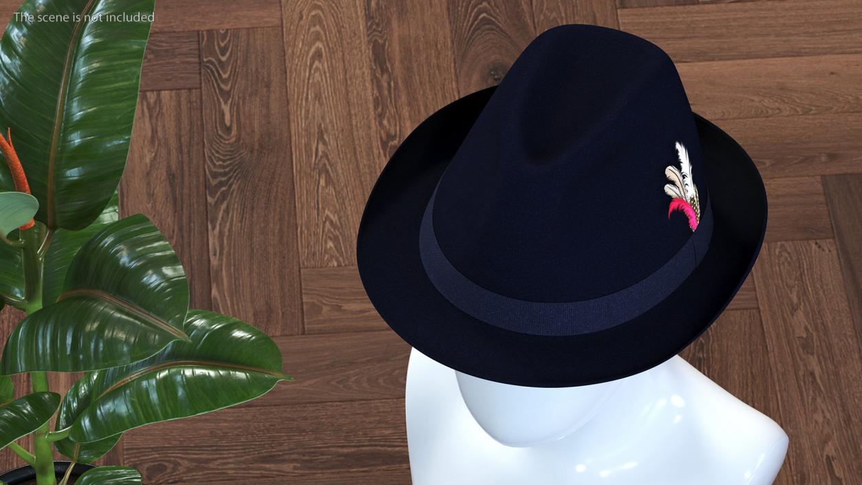 3D Royal Blue Fedora With Feathers