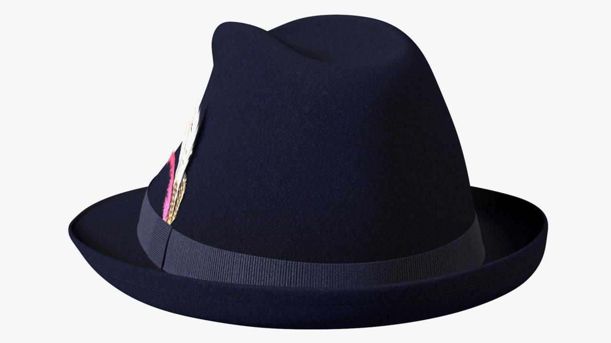 3D Royal Blue Fedora With Feathers