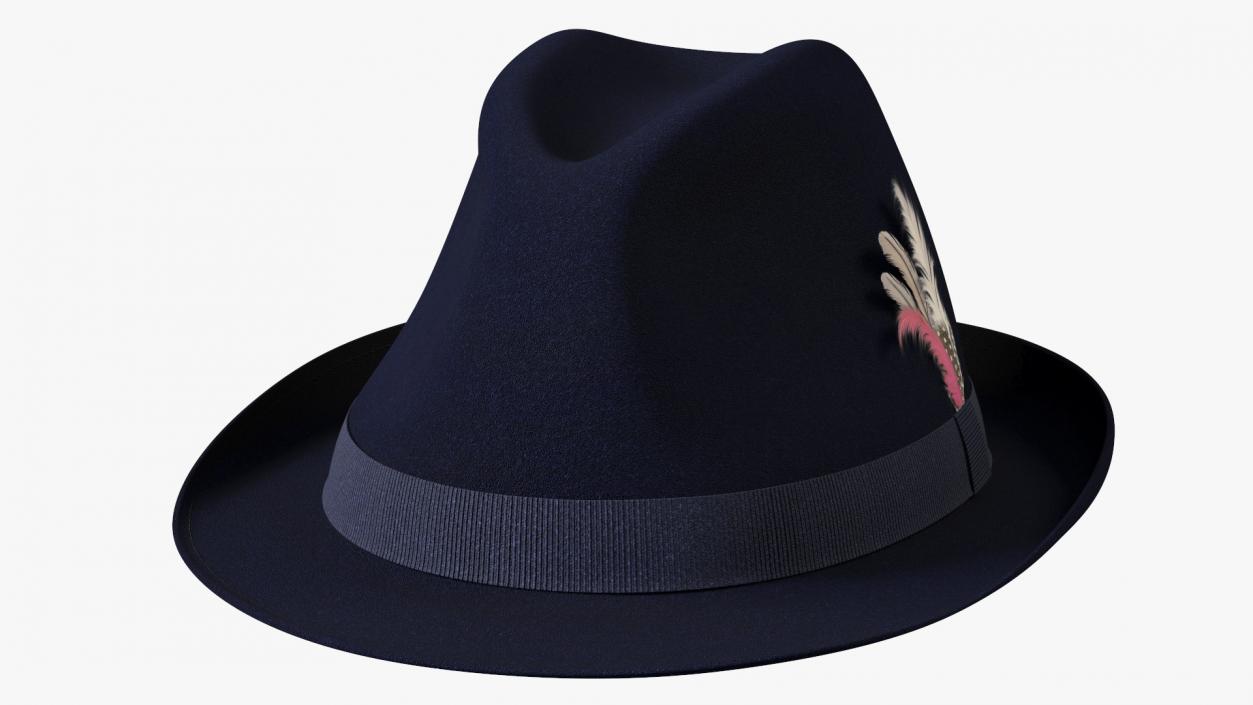 3D Royal Blue Fedora With Feathers