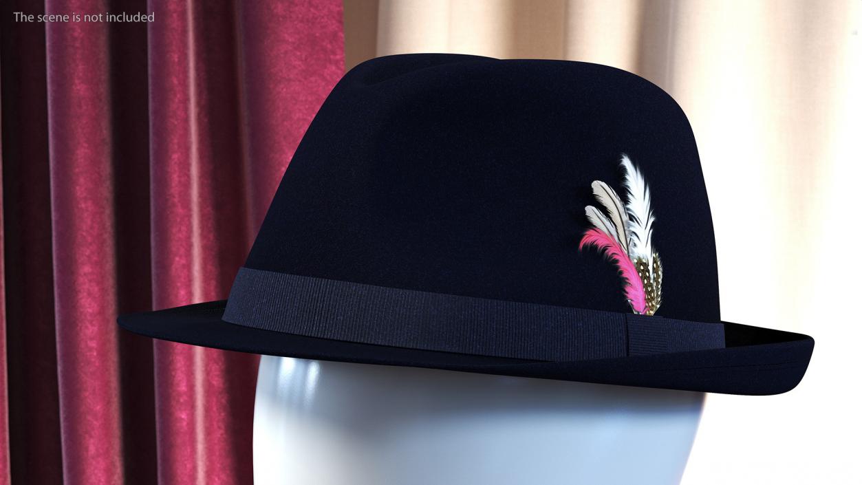 3D Royal Blue Fedora With Feathers