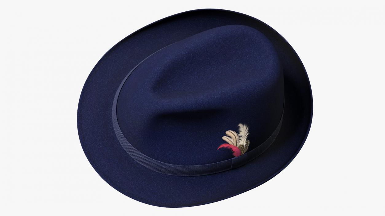 3D Royal Blue Fedora With Feathers