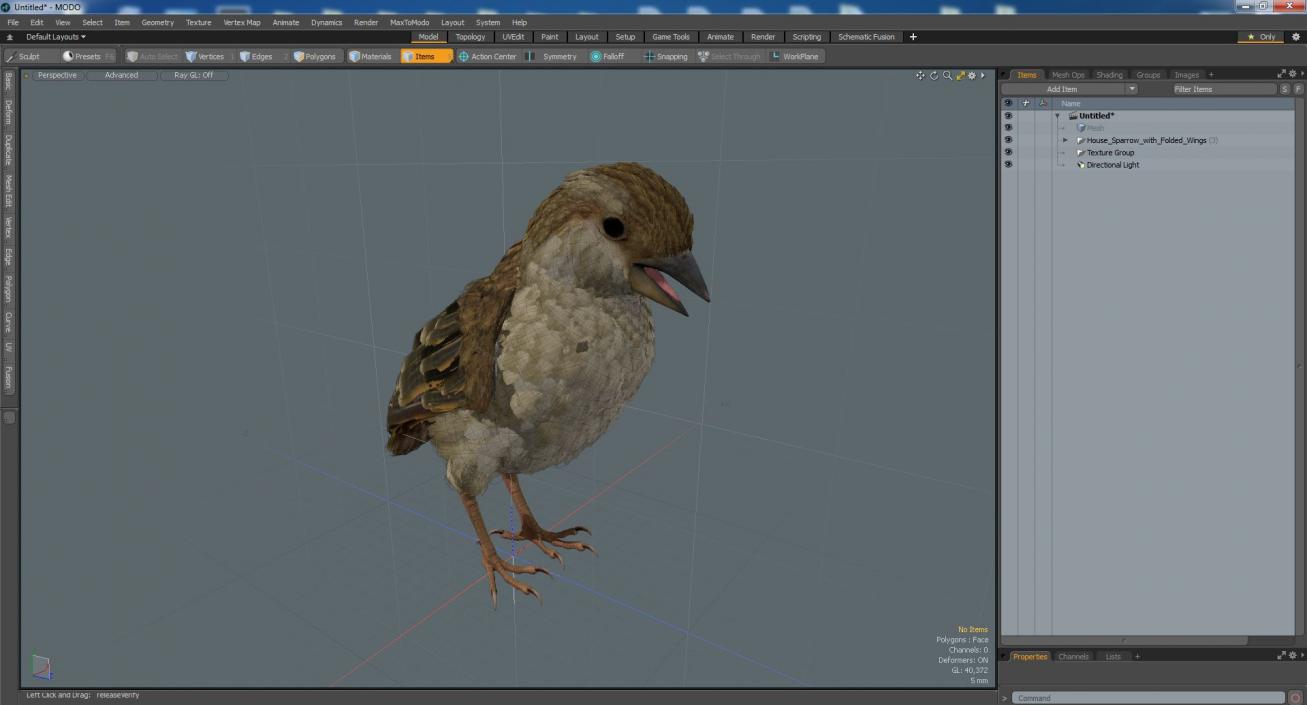 3D House Sparrow with Folded Wings