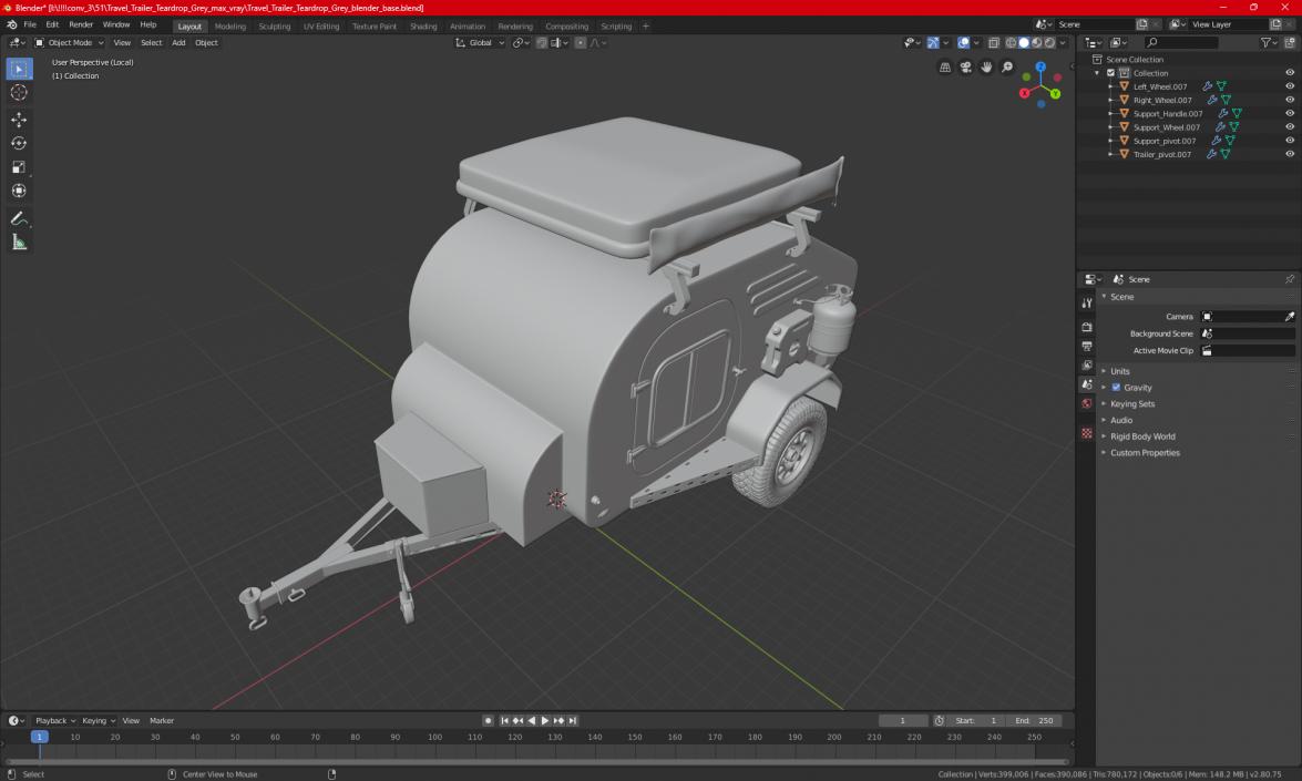 3D Travel Trailer Teardrop Grey model