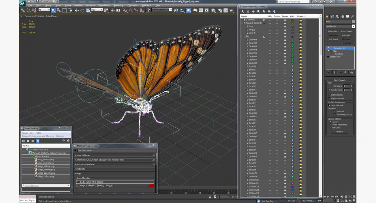 Monarch Butterfly Rigged 3D model