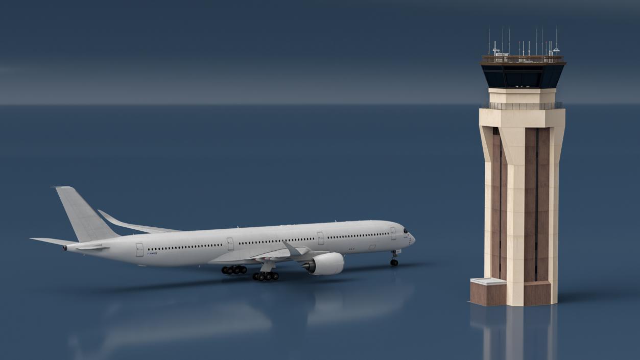 3D Air Force Base Control Tower and Airplane