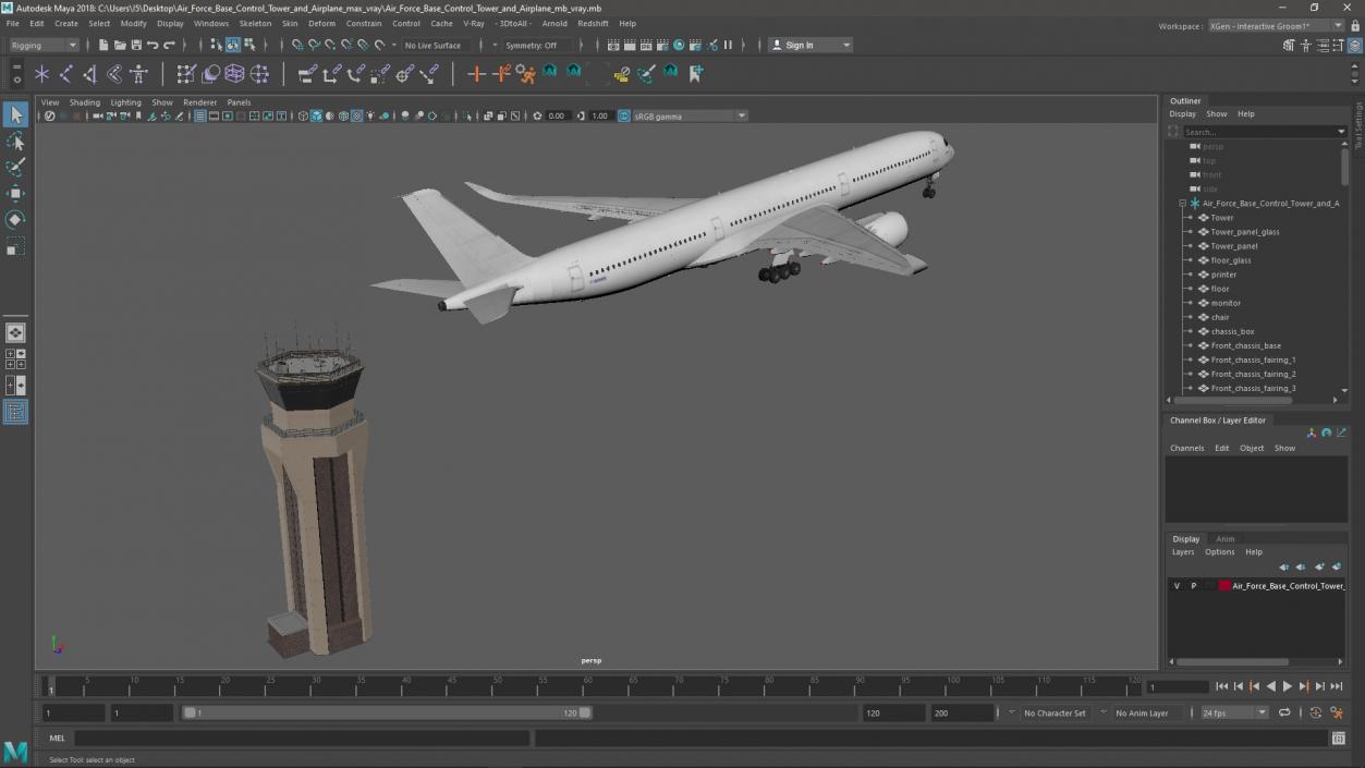 3D Air Force Base Control Tower and Airplane