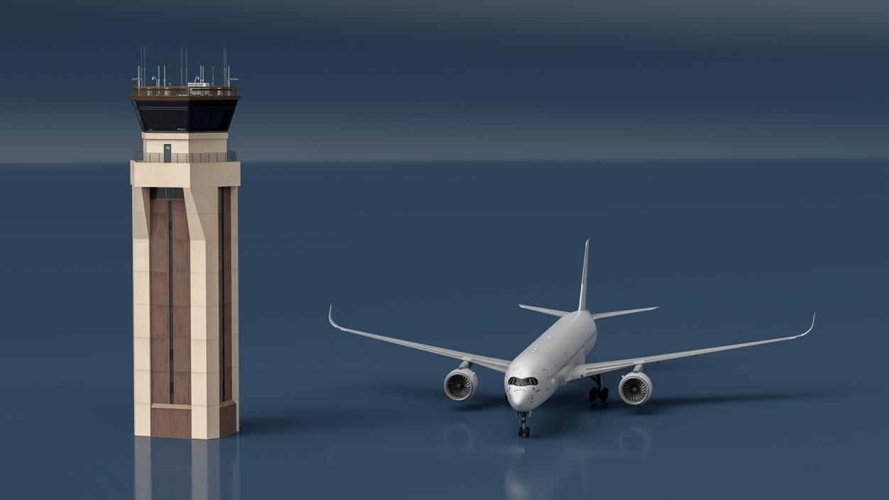 3D Air Force Base Control Tower and Airplane