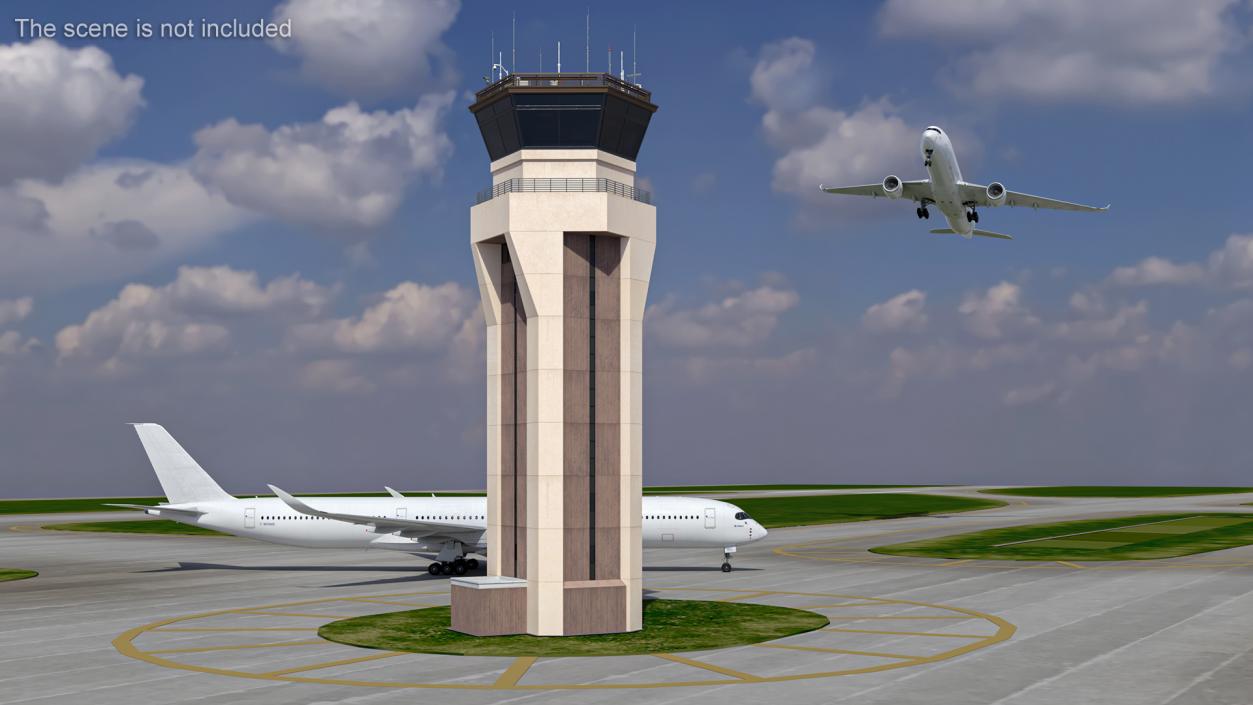 3D Air Force Base Control Tower and Airplane