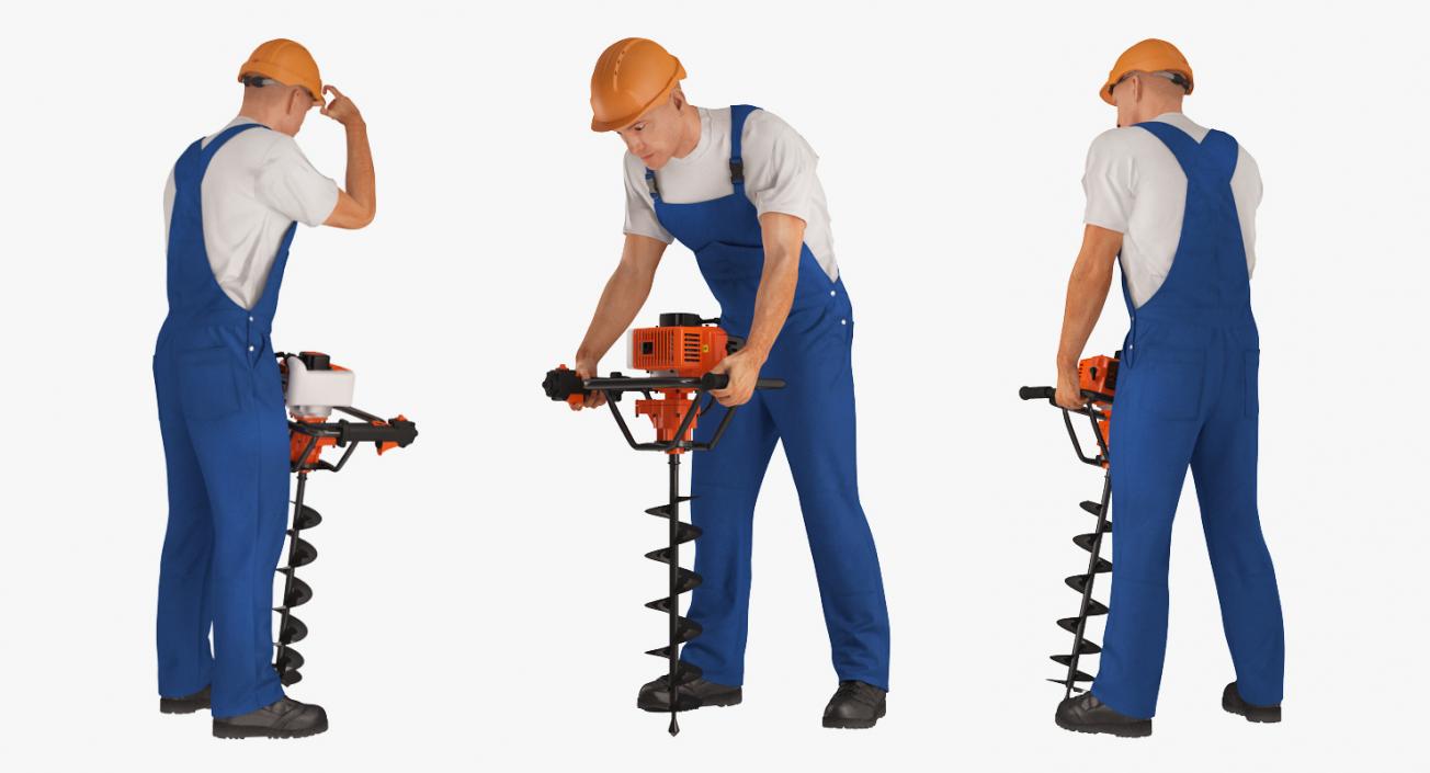 3D model Builder Worker With Hole Driller Auger Rigged