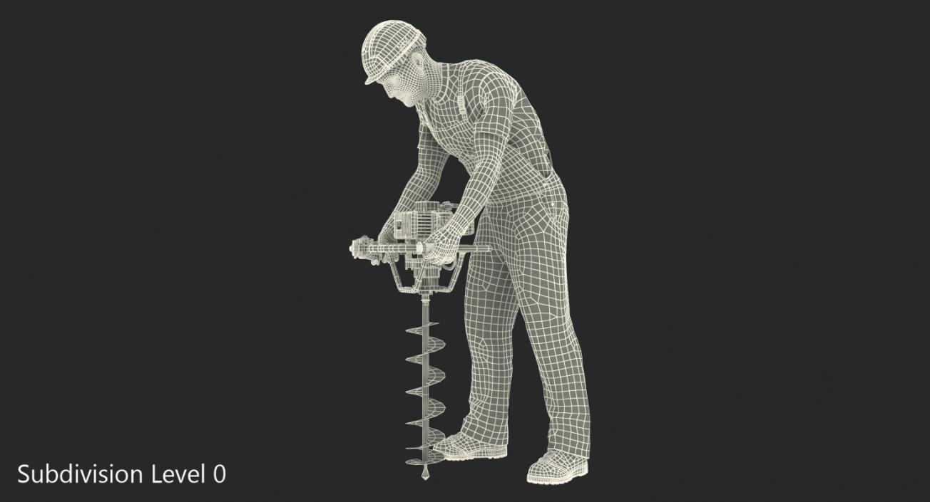 3D model Builder Worker With Hole Driller Auger Rigged