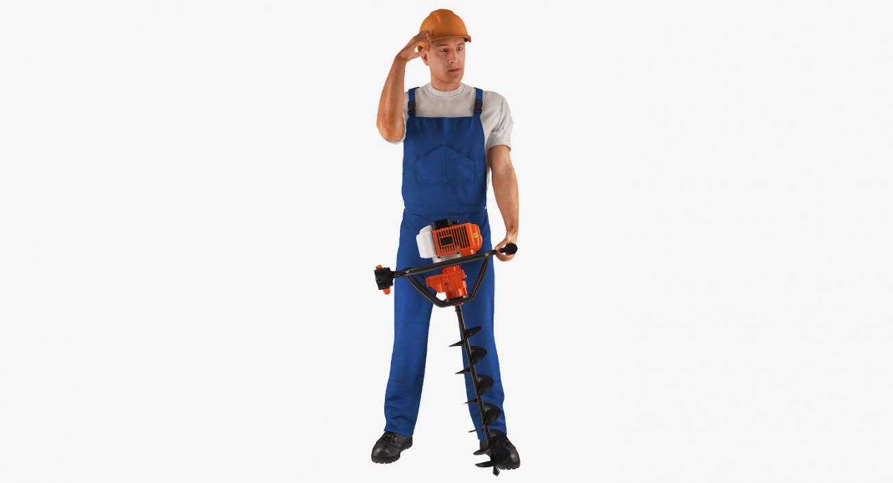 3D model Builder Worker With Hole Driller Auger Rigged