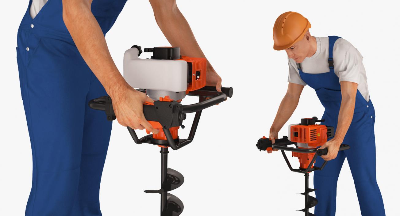 3D model Builder Worker With Hole Driller Auger Rigged