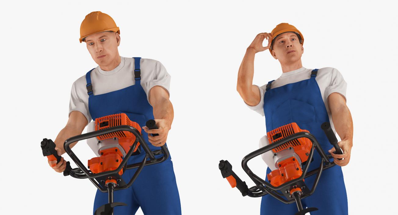 3D model Builder Worker With Hole Driller Auger Rigged