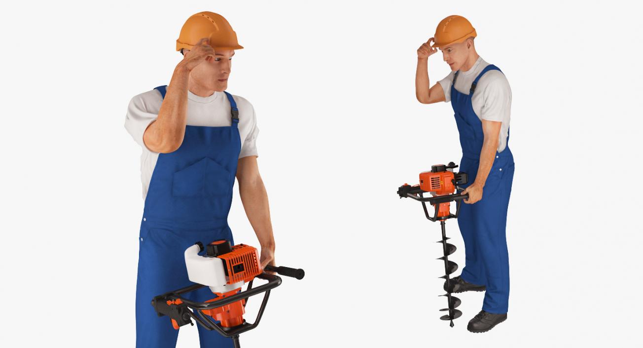 3D model Builder Worker With Hole Driller Auger Rigged