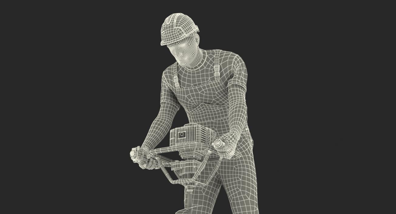 3D model Builder Worker With Hole Driller Auger Rigged