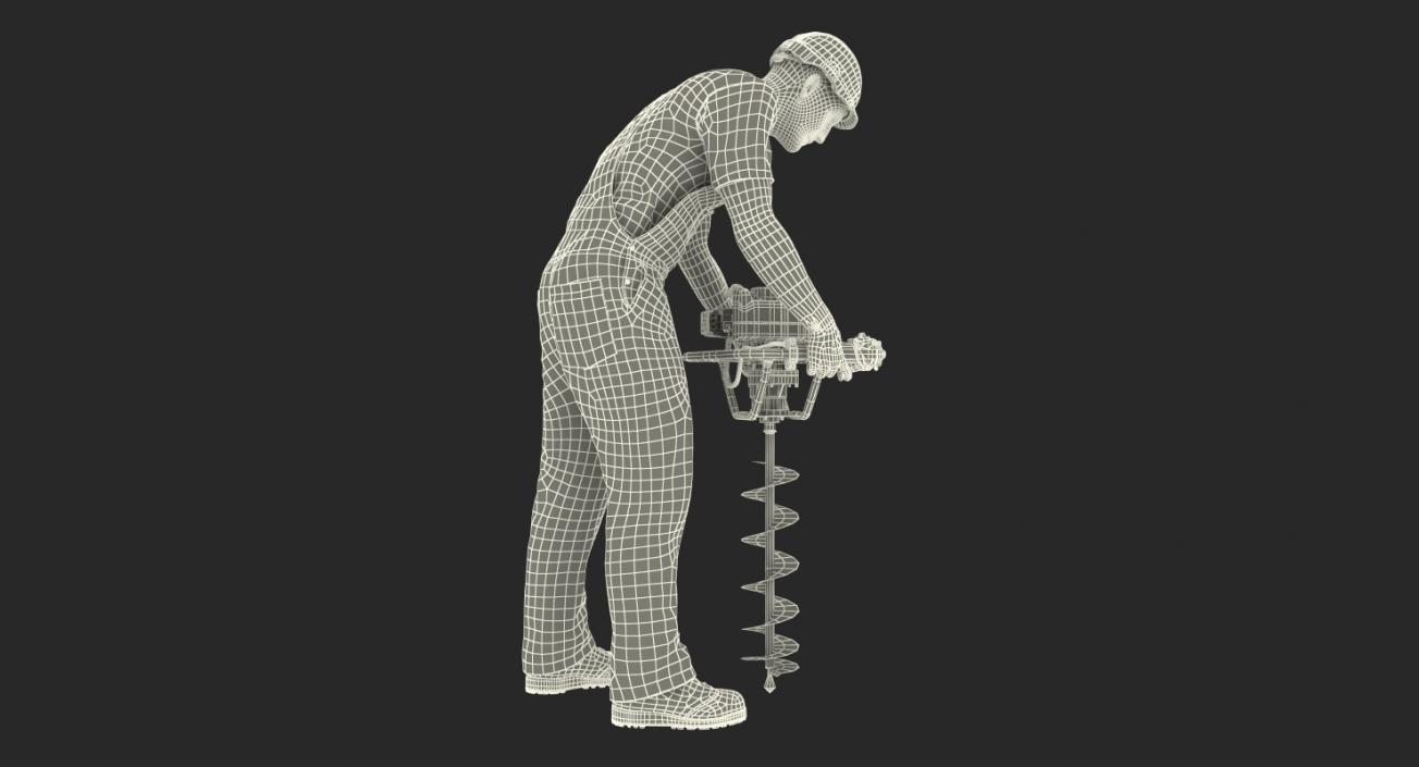 3D model Builder Worker With Hole Driller Auger Rigged