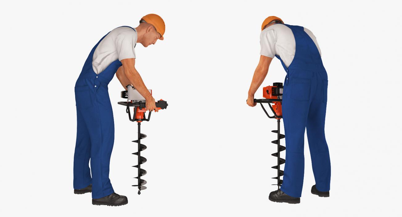 3D model Builder Worker With Hole Driller Auger Rigged