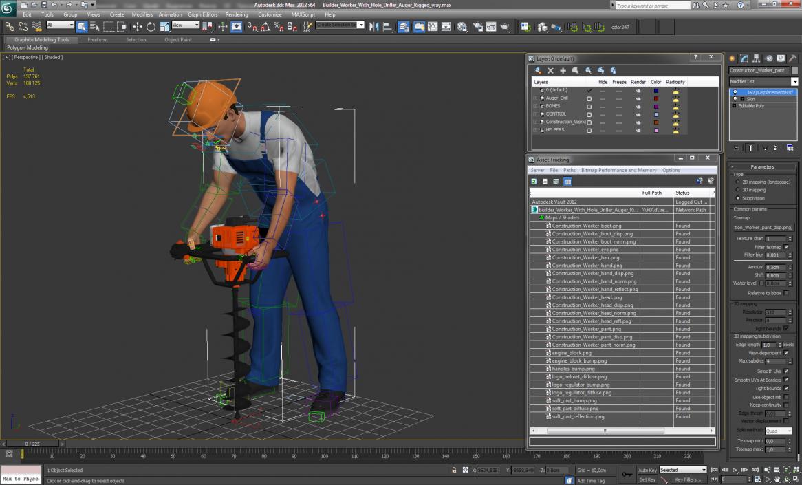 3D model Builder Worker With Hole Driller Auger Rigged