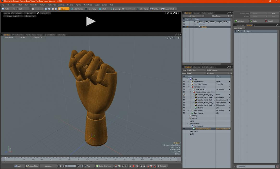 3D model Hand with Posable Fingers Dark Wood Fist Pose