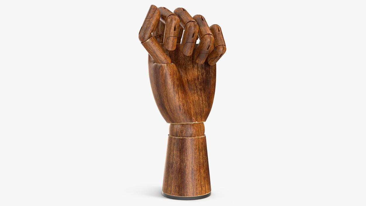 3D model Hand with Posable Fingers Dark Wood Fist Pose