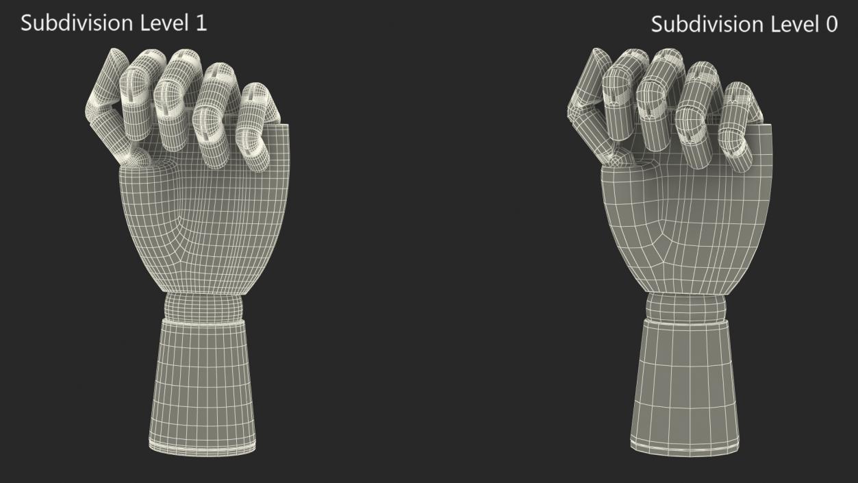 3D model Hand with Posable Fingers Dark Wood Fist Pose