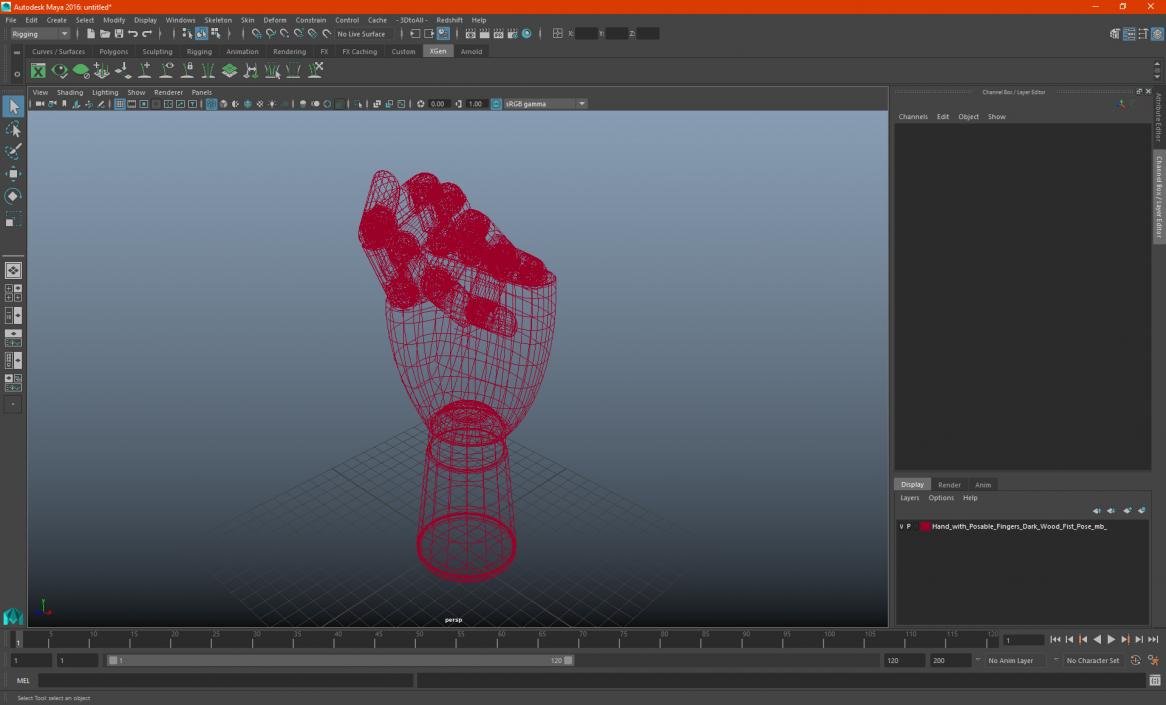 3D model Hand with Posable Fingers Dark Wood Fist Pose