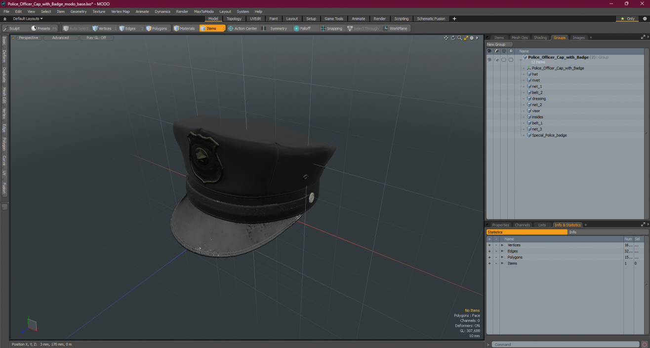 Police Officer Cap with Badge 3D model