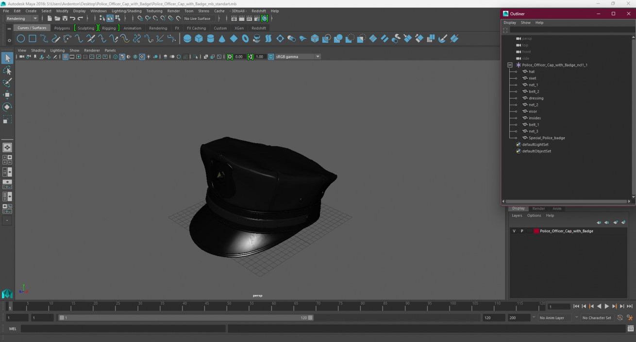 Police Officer Cap with Badge 3D model