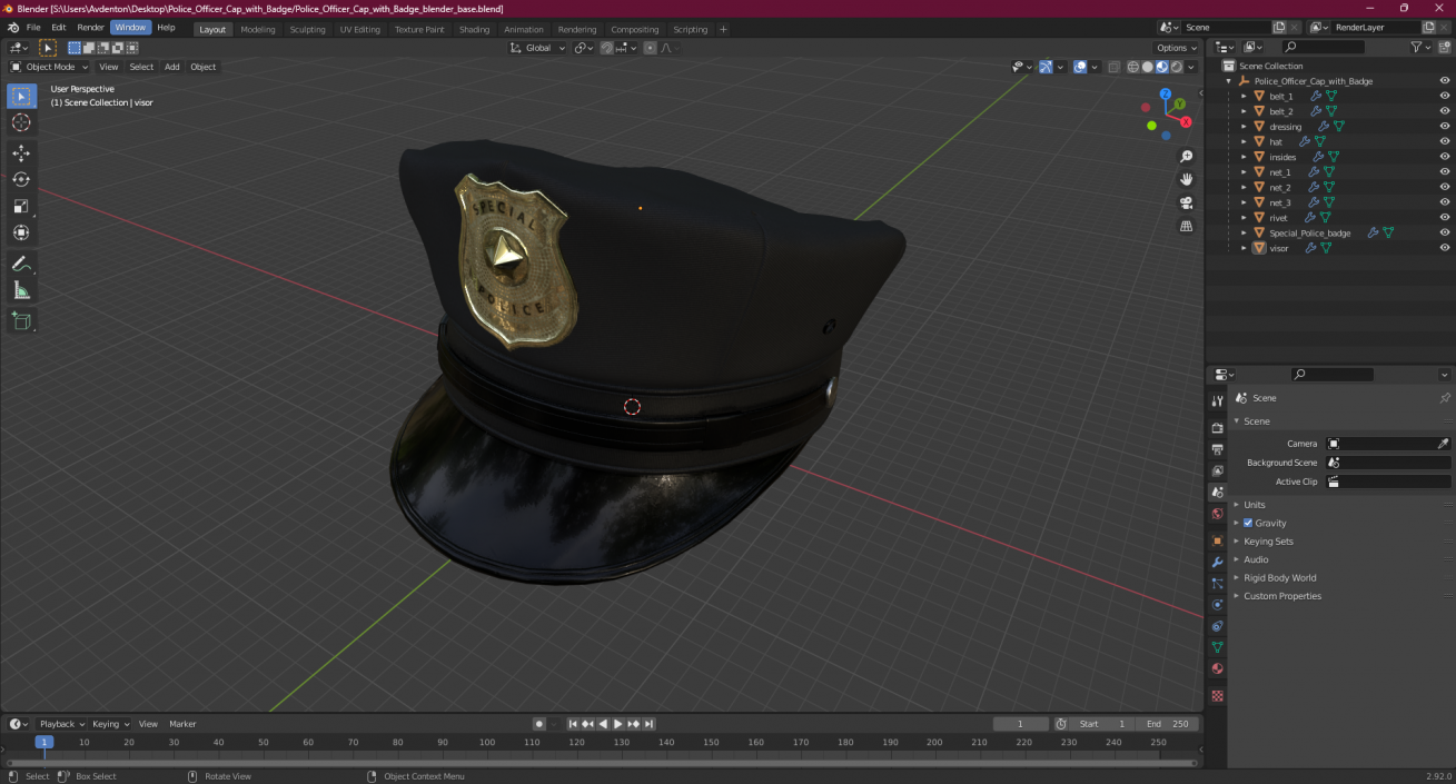 Police Officer Cap with Badge 3D model