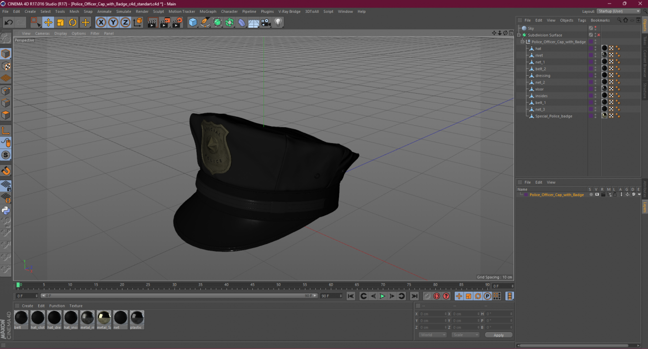 Police Officer Cap with Badge 3D model