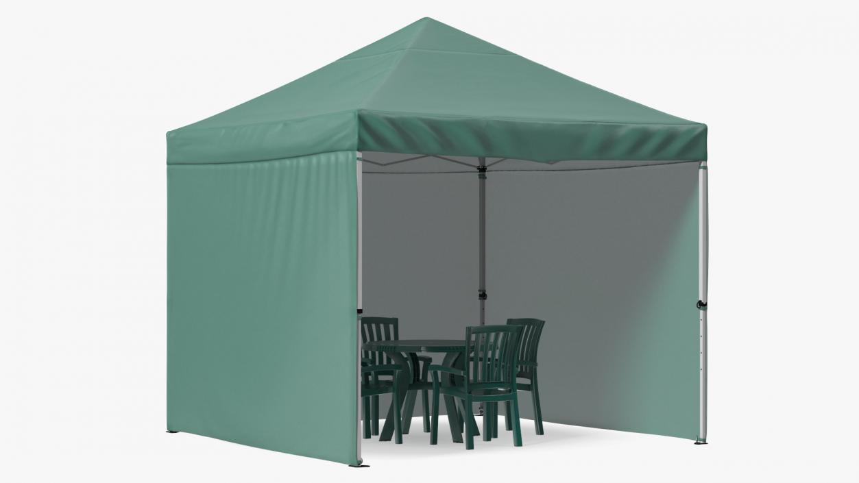 3D Green Outdoor Gazebo Tent with Plastic Furniture model