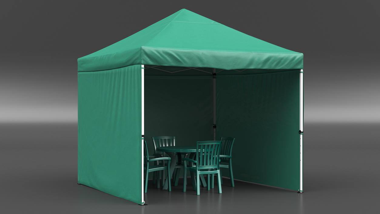 3D Green Outdoor Gazebo Tent with Plastic Furniture model