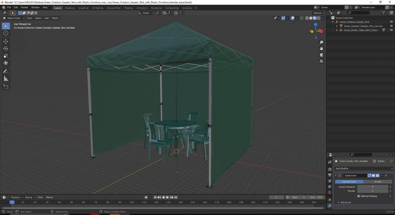 3D Green Outdoor Gazebo Tent with Plastic Furniture model