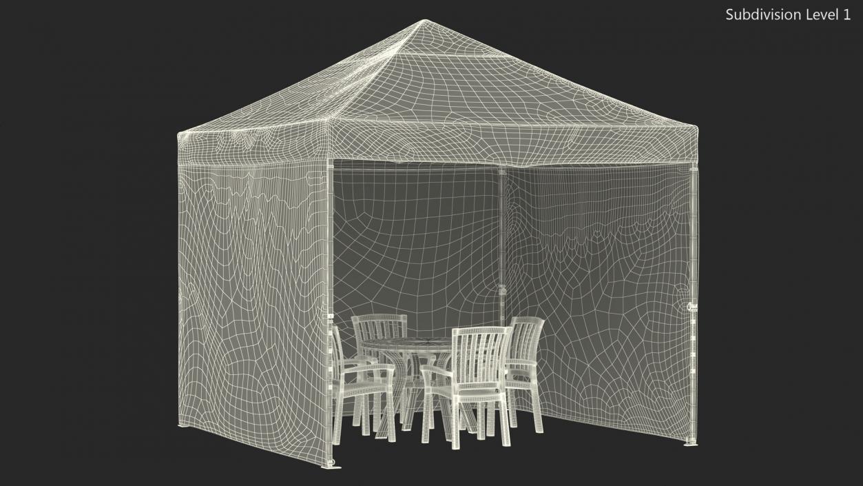 3D Green Outdoor Gazebo Tent with Plastic Furniture model