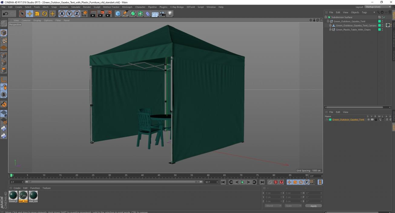 3D Green Outdoor Gazebo Tent with Plastic Furniture model