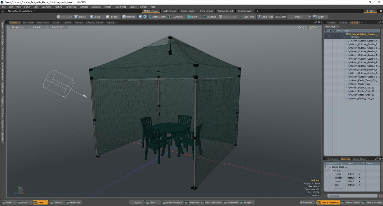 3D Green Outdoor Gazebo Tent with Plastic Furniture model