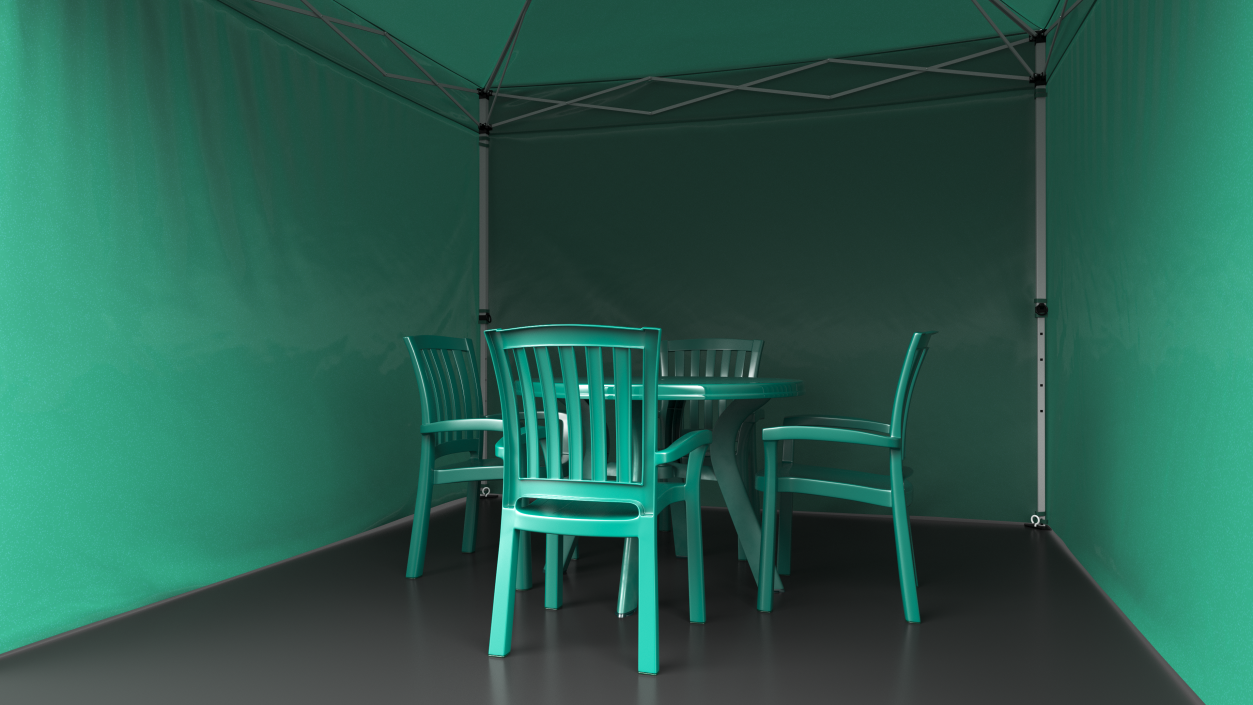 3D Green Outdoor Gazebo Tent with Plastic Furniture model