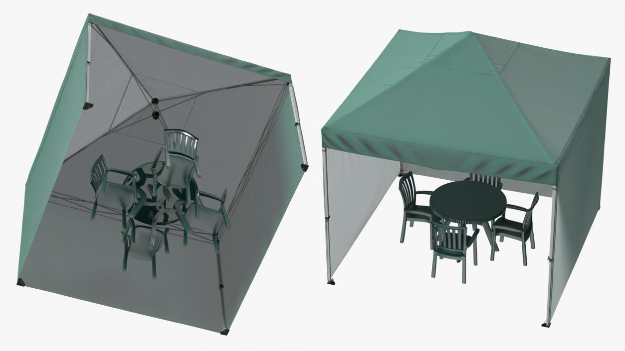 3D Green Outdoor Gazebo Tent with Plastic Furniture model