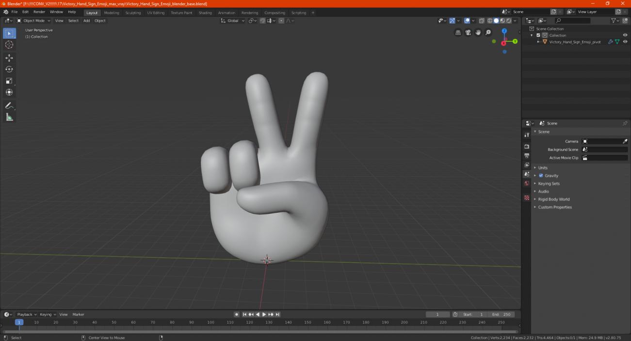 3D Victory Hand Sign Emoji model