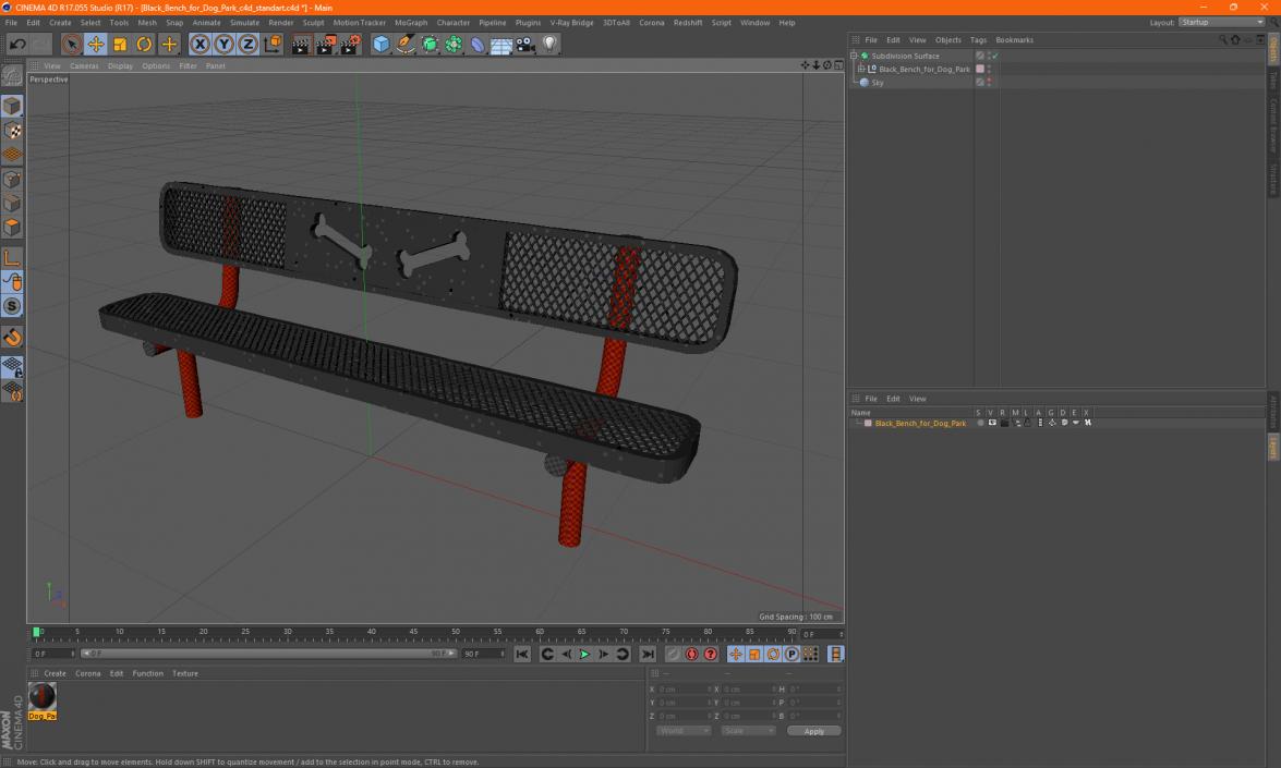 Black Bench for Dog Park 3D model