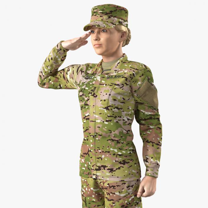 3D Female Soldier Camouflage Saluting Pose Fur model