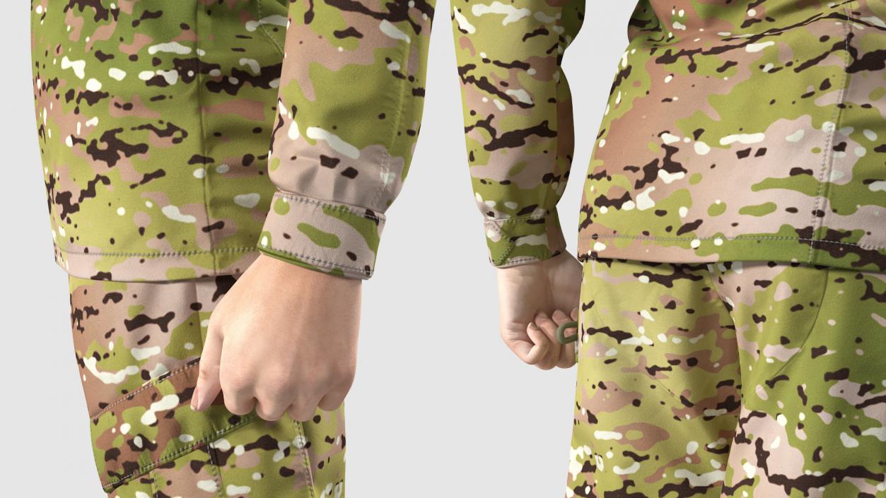 3D Female Soldier Camouflage Saluting Pose Fur model