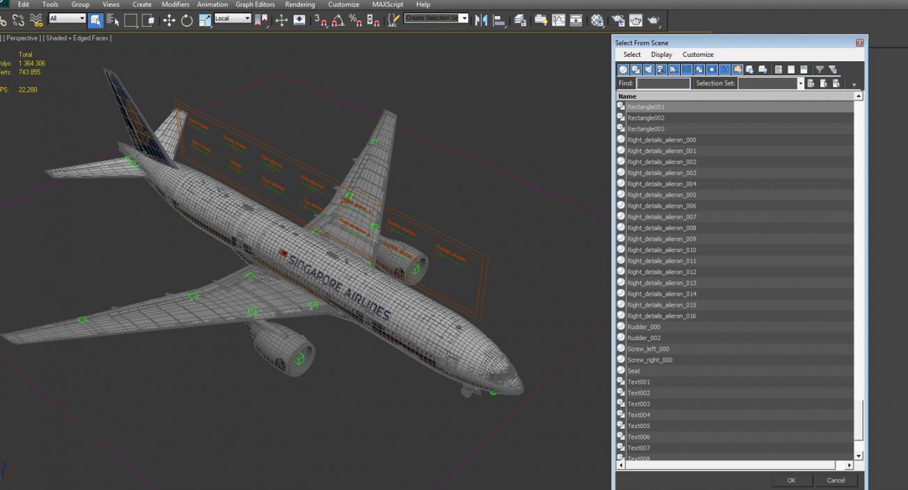 3D model Boeing 777-200 Singapore Airlines Rigged