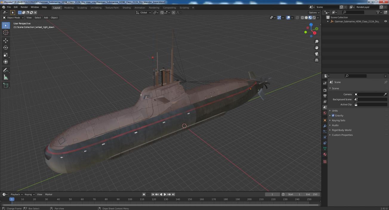 3D model German Submarine HDW Class 212A Dry