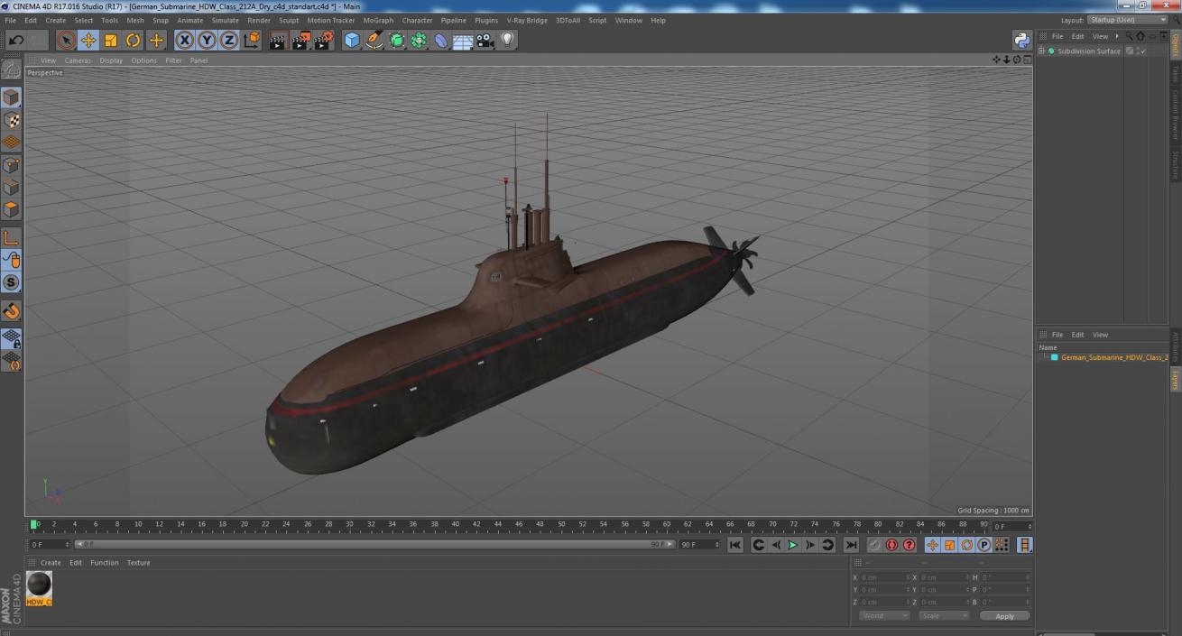 3D model German Submarine HDW Class 212A Dry