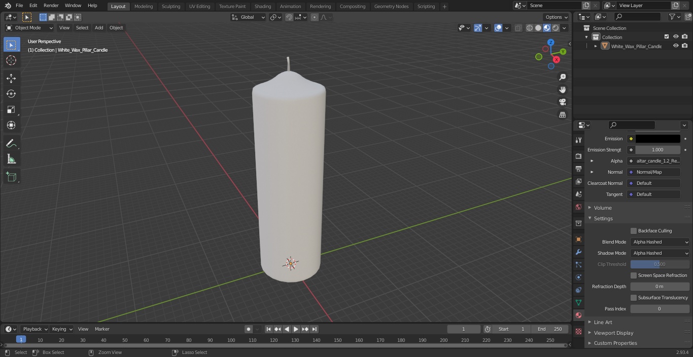 3D White Wax Pillar Candle model