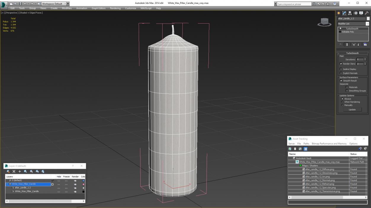 3D White Wax Pillar Candle model