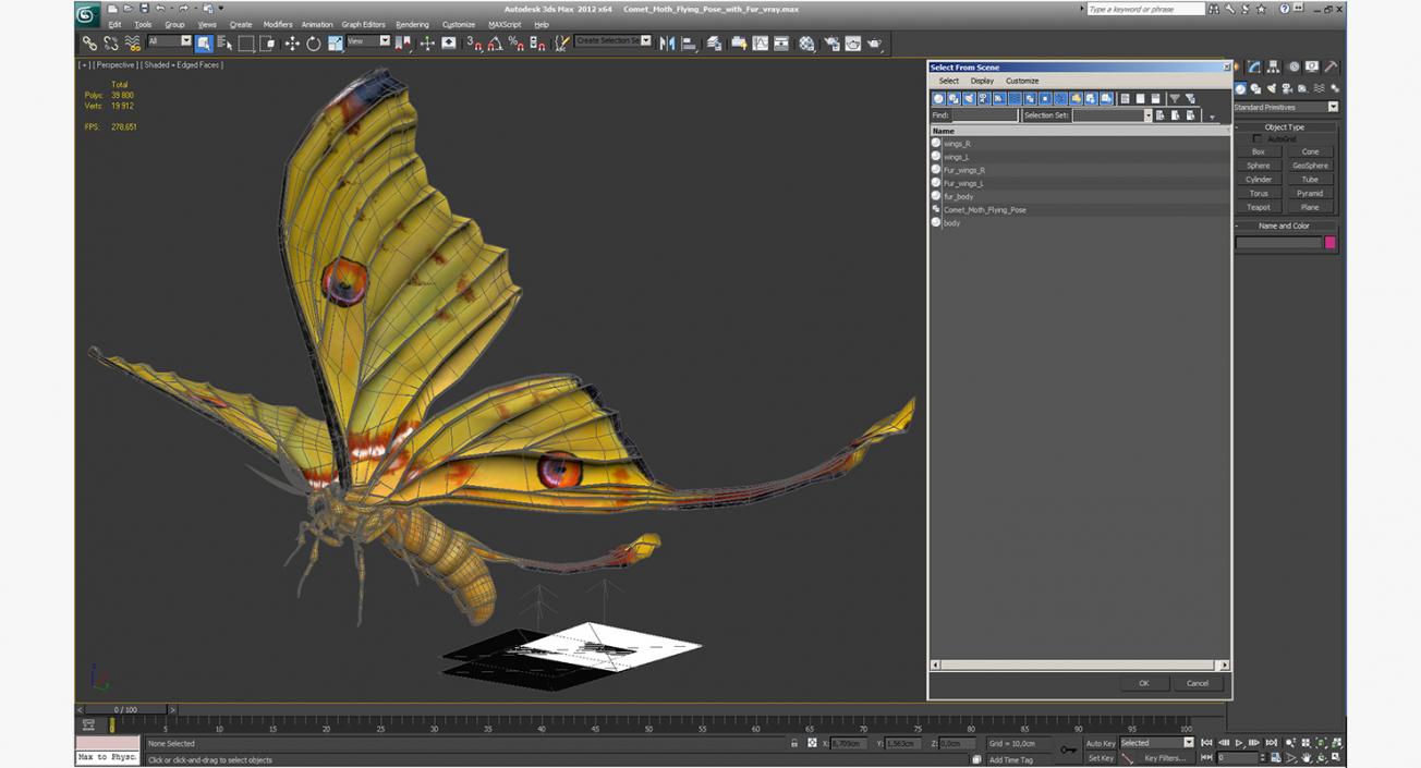 3D Comet Moth Flying Pose with Fur